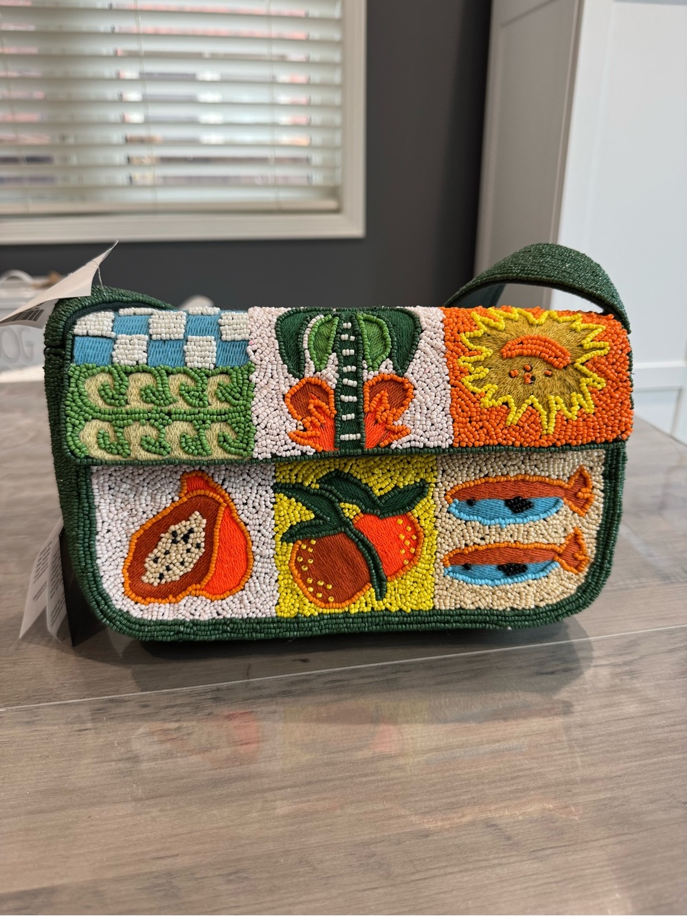 Beaded Tropical Patchwork Shoulder Bag - Green